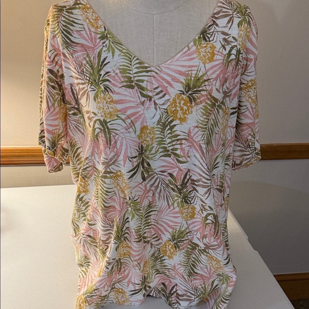 J. Jill Green & Yellow Floral Short Sleeve Tee